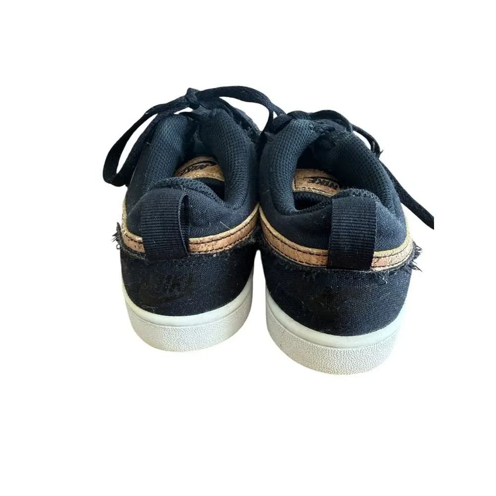 Nike Court Borough Low 2 Black Canvas Cork Swoosh Sneakers DC7949-001 Youth 5Y